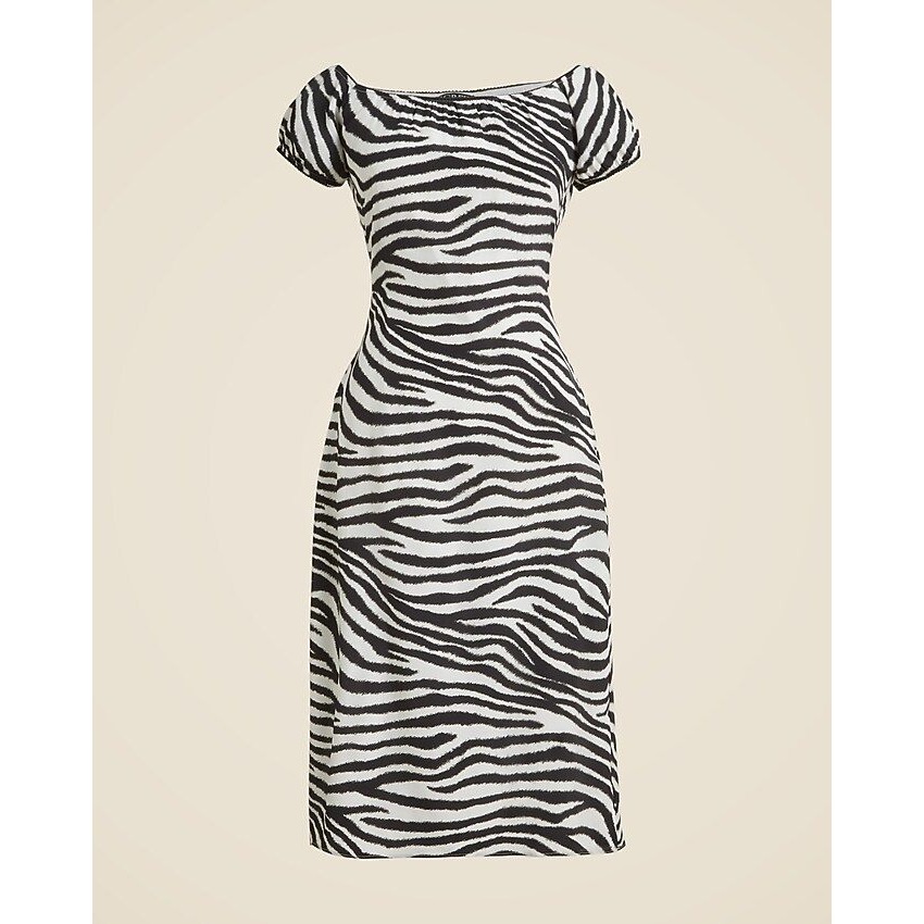 J. Crew Nwt Zebra Print Off The Shoulder Short Sleeve Slip Midi Dress Size 8